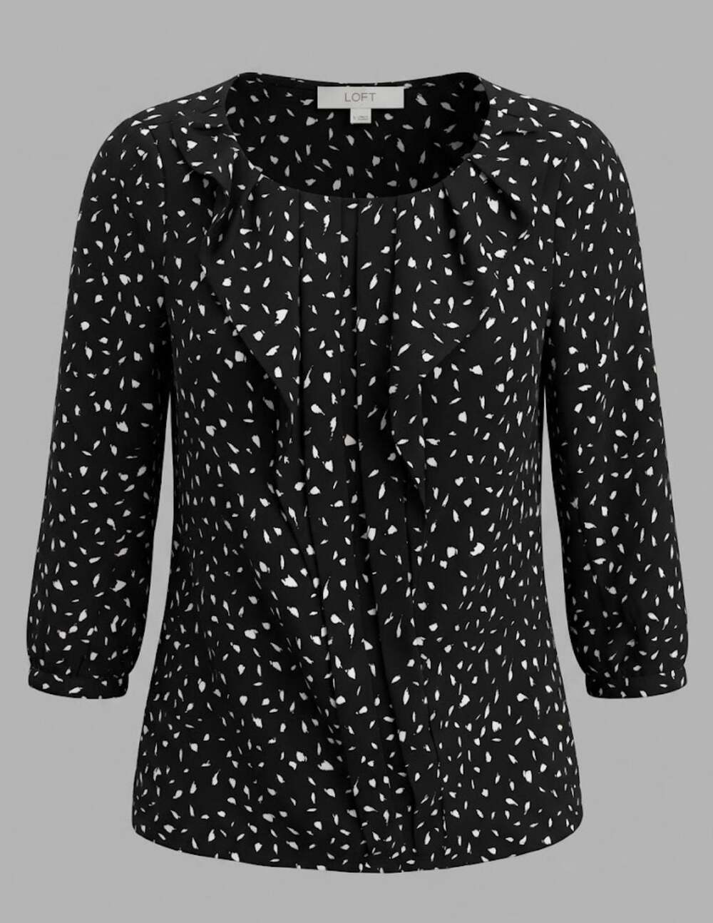 LOFT Black White Dotted Abstract Print Ruffle Front Blouse Top